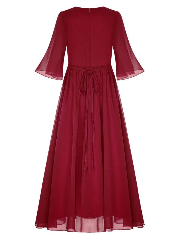 Kids Girls Chiffon Flare Sleeve A-Line Junior Bridesmaid Dress thumb