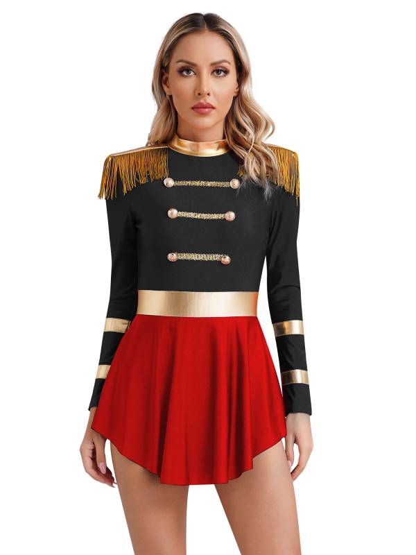 Women Long Sleeve Hollow Back Circus Leotard Dress thumb