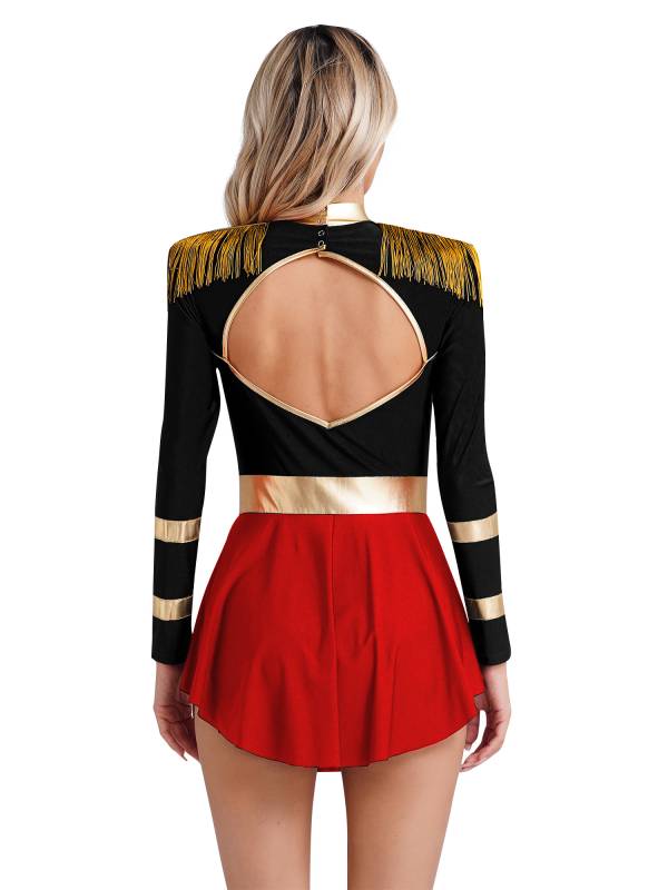 Women Long Sleeve Hollow Back Circus Leotard Dress thumb