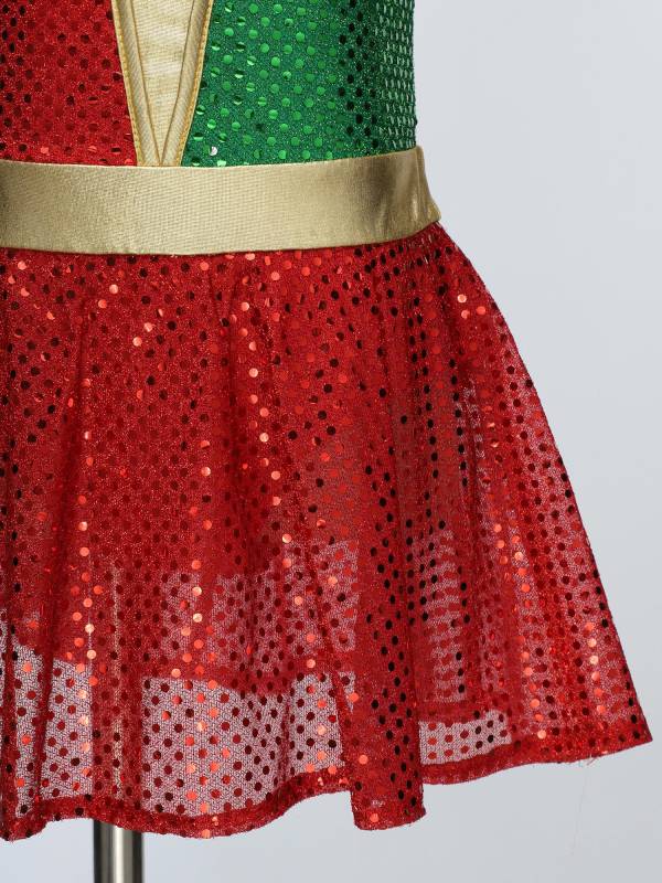 Kids Girls Christmas Halter Neck Sleeveless Sequins Latin Dance Leotard Dress thumb