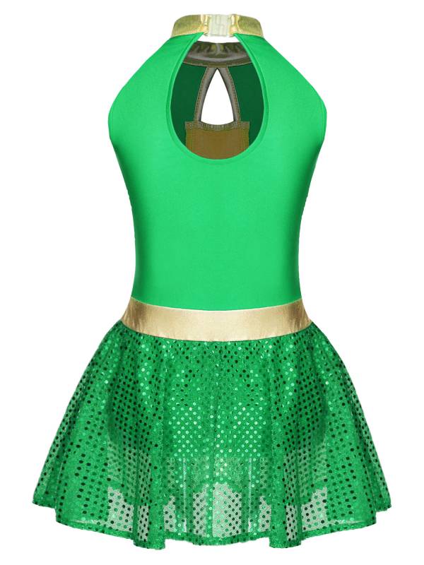 Kids Girls Christmas Halter Neck Sleeveless Sequins Latin Dance Leotard Dress thumb