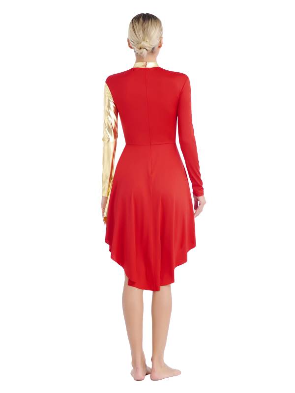 Women Long Sleeve Colorblock Liturgical Worship Dance Dresses thumb