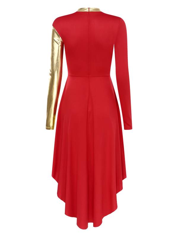 Women Long Sleeve Colorblock Liturgical Worship Dance Dresses thumb