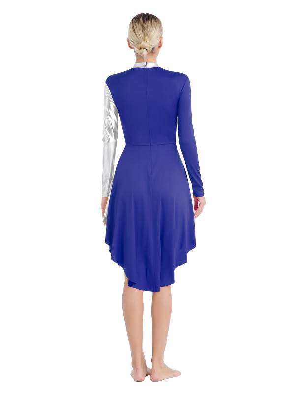 Women Long Sleeve Colorblock Liturgical Worship Dance Dresses thumb