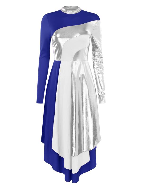 Women Long Sleeve Colorblock Liturgical Worship Dance Dresses thumb