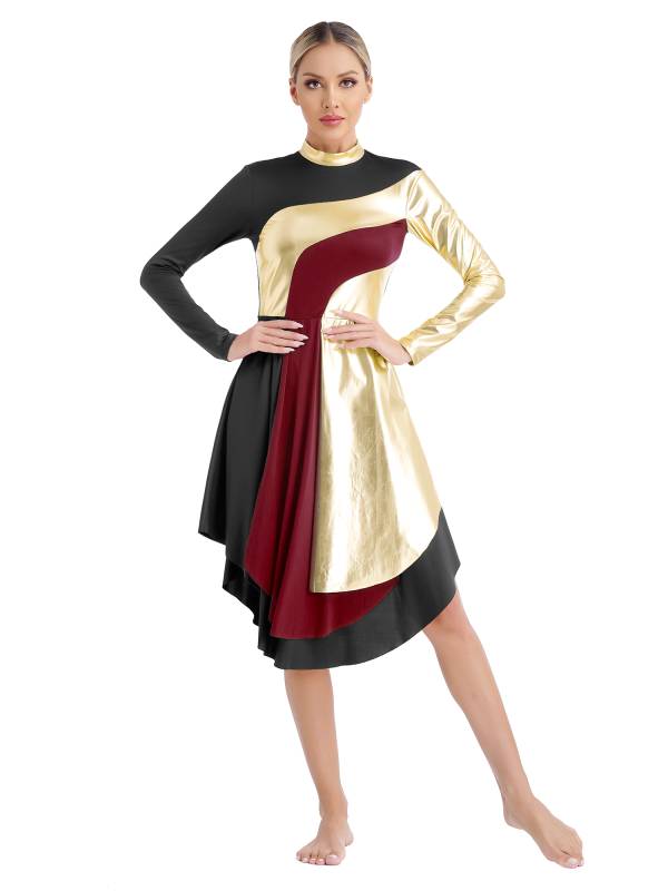Women Long Sleeve Colorblock Liturgical Worship Dance Dresses thumb