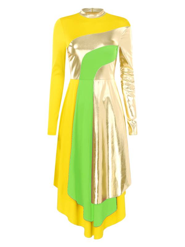 Women Long Sleeve Colorblock Liturgical Worship Dance Dresses thumb