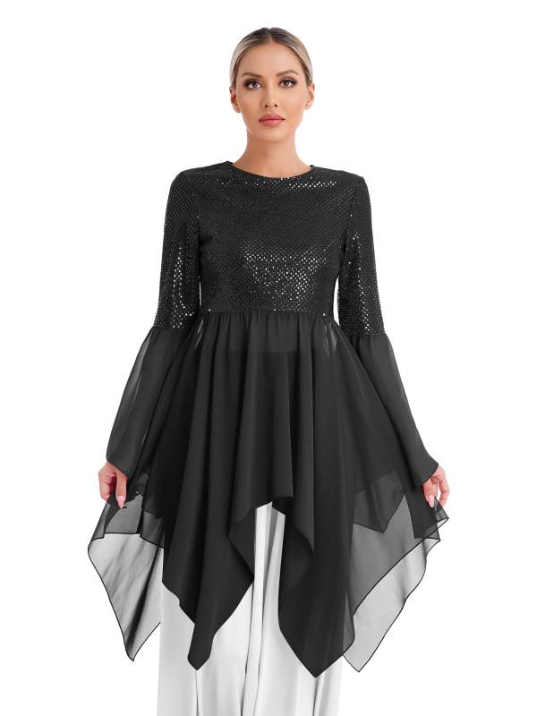 Women Liturgical Dance Dresses Shiny Sequins Worship Tunic thumb