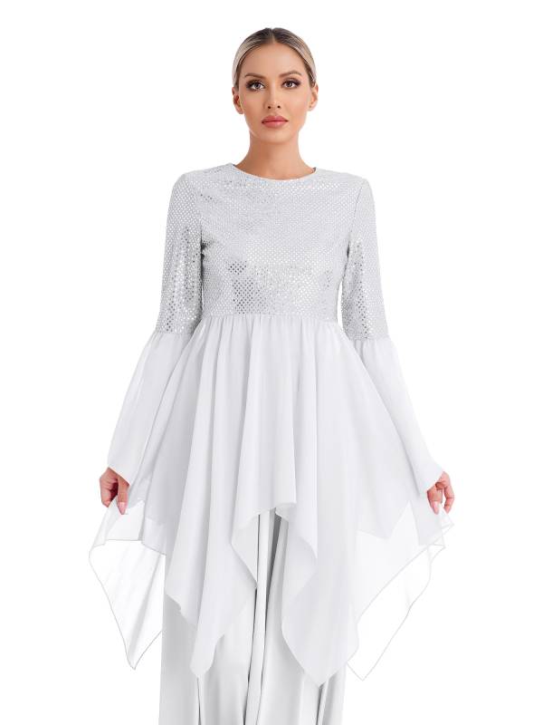 Women Liturgical Dance Dresses Shiny Sequins Worship Tunic thumb