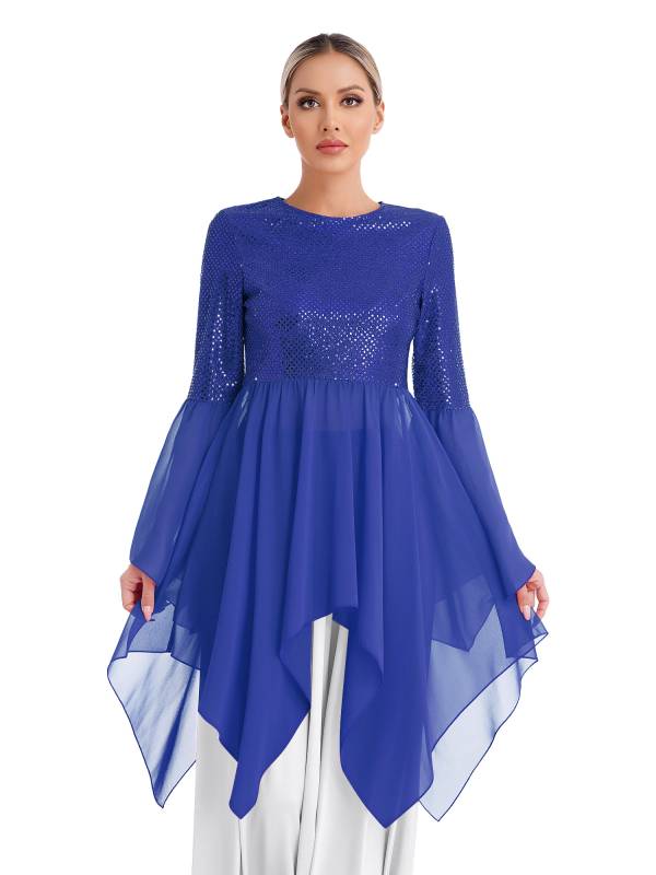 Women Liturgical Dance Dresses Shiny Sequins Worship Tunic thumb