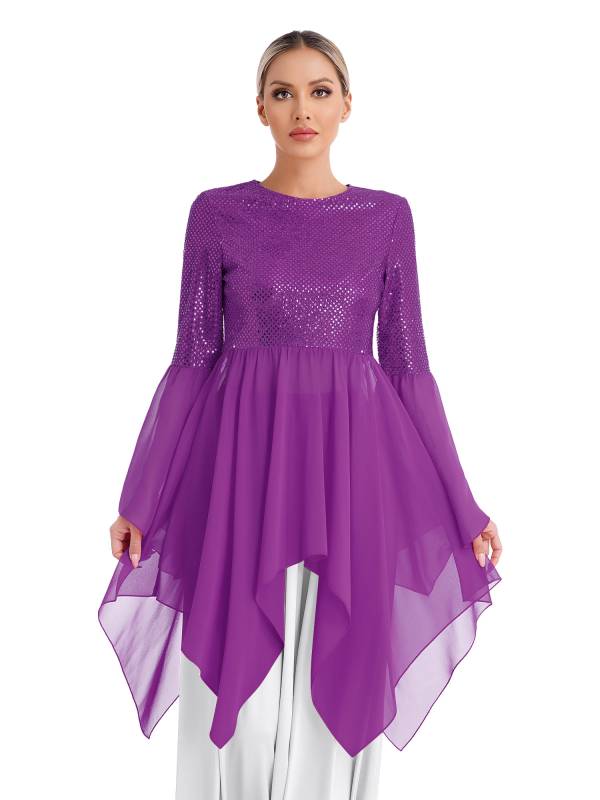 Women Liturgical Dance Dresses Shiny Sequins Worship Tunic thumb