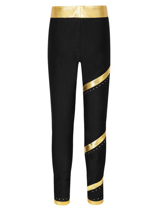 Kids Girls Shiny Rhinestones Metallic Striped Pants thumb