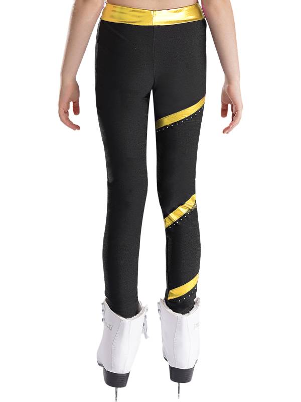 Kids Girls Shiny Rhinestones Metallic Striped Pants thumb