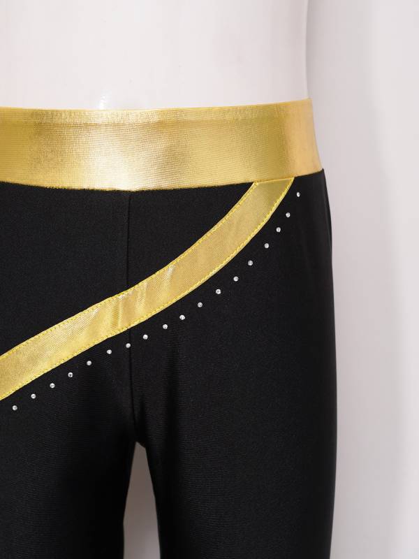Kids Girls Shiny Rhinestones Metallic Striped Pants thumb