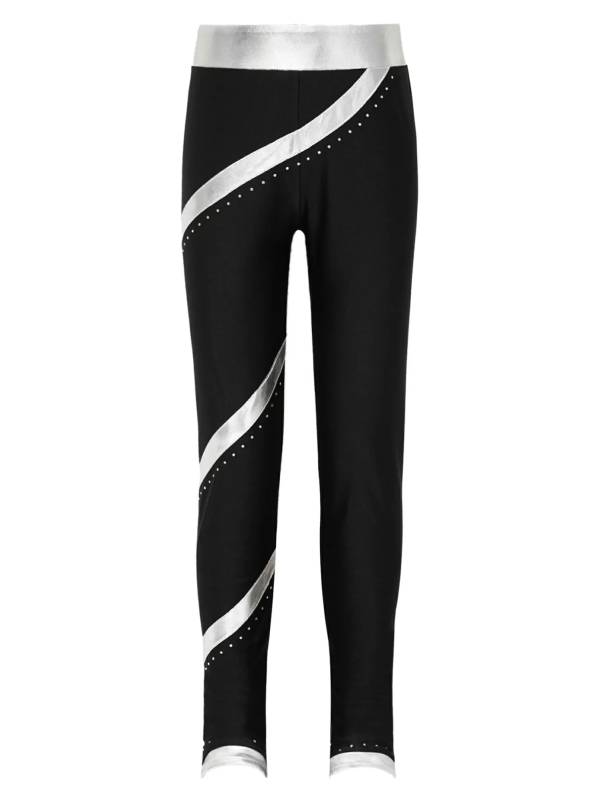 Kids Girls Shiny Rhinestones Metallic Striped Pants thumb