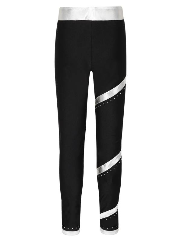 Kids Girls Shiny Rhinestones Metallic Striped Pants thumb