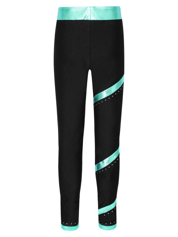 Kids Girls Shiny Rhinestones Metallic Striped Pants thumb
