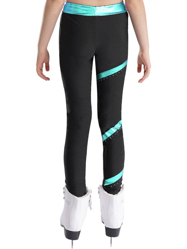 Kids Girls Shiny Rhinestones Metallic Striped Pants thumb