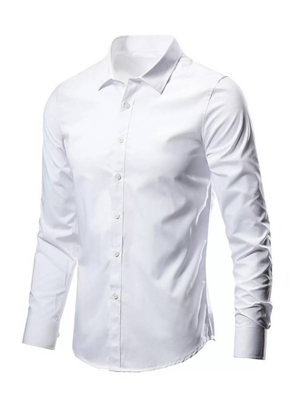 Men Turn-down Collar Long Sleeves Slim Fit Shirt thumb