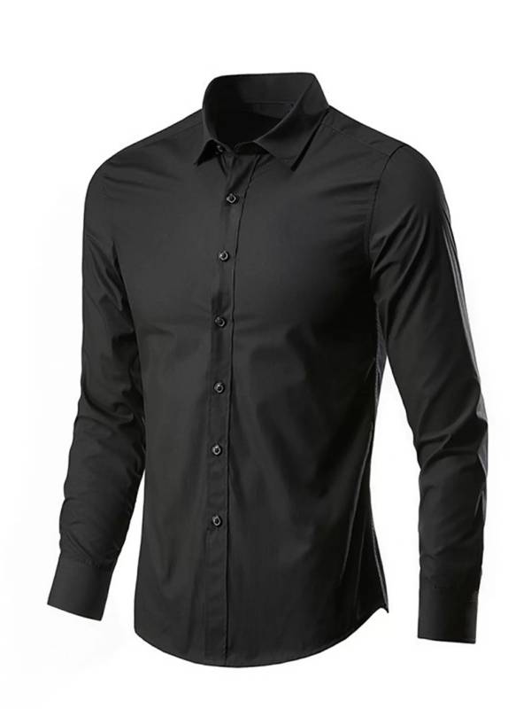 Men Turn-down Collar Long Sleeves Slim Fit Shirt thumb