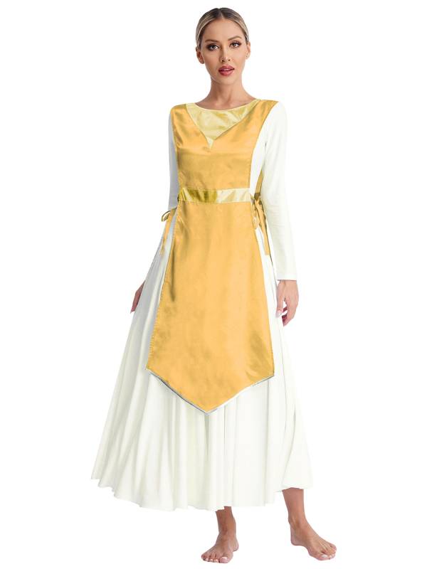 Women Metallic Sides Split Church Worship Tunic(Not Included White Base Dress) thumb