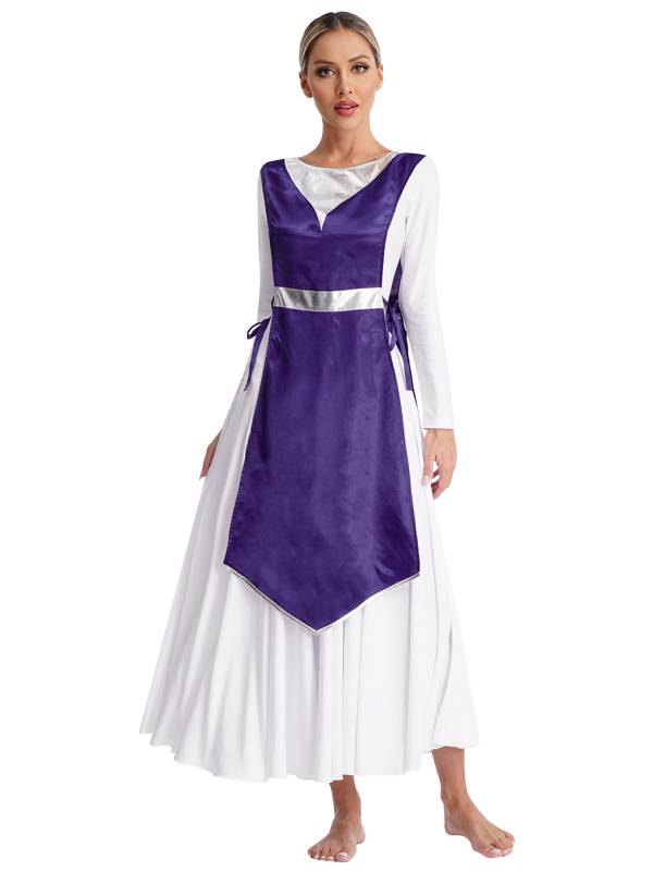 Women Metallic Sides Split Church Worship Tunic(Not Included White Base Dress) thumb