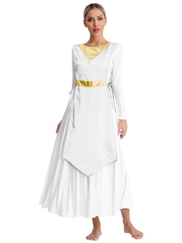 Women Metallic Sides Split Church Worship Tunic(Not Included White Base Dress) thumb
