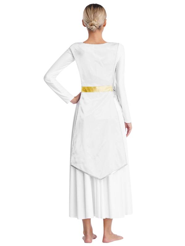 Women Metallic Sides Split Church Worship Tunic(Not Included White Base Dress) thumb