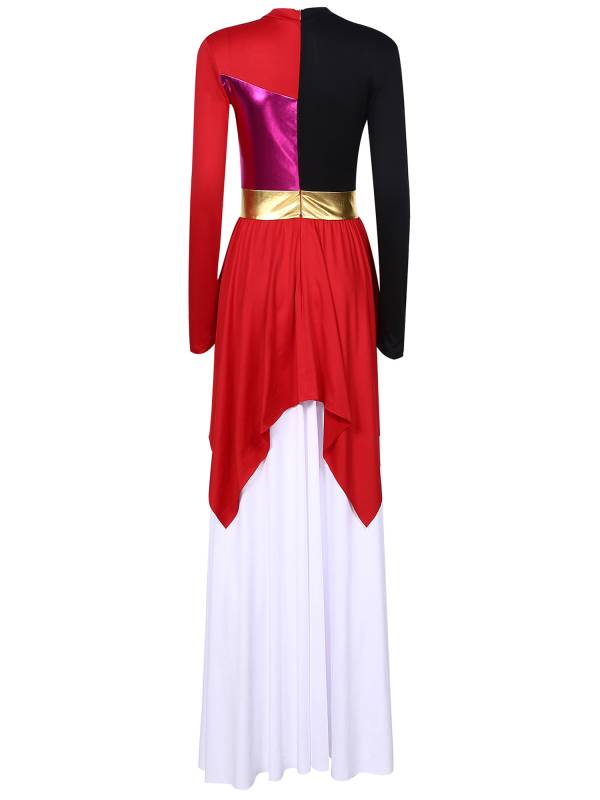 Women Liturgical Dance Dresses Metallic Contrast Color Long Sleeve thumb