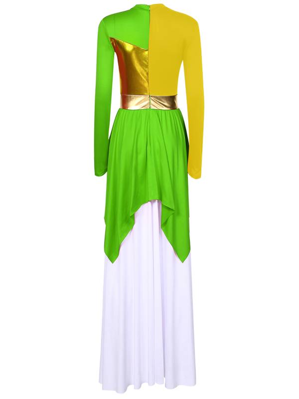 Women Liturgical Dance Dresses Metallic Contrast Color Long Sleeve thumb