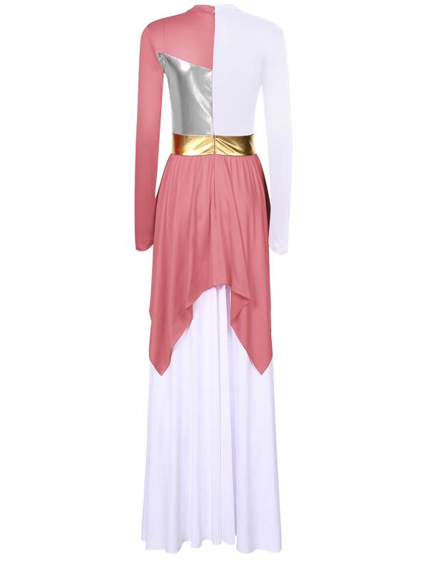 Women Liturgical Dance Dresses Metallic Contrast Color Long Sleeve thumb