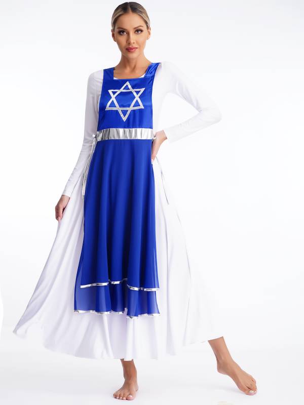 Women Star Lace-up Sleeveless Dress Choir Praise Dance Tunic thumb
