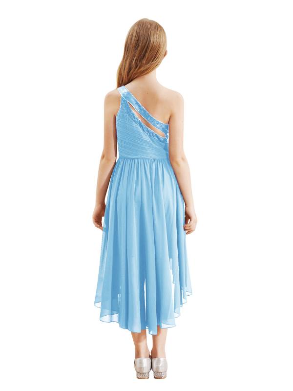 Kids Girls Sequin One Shoulder High-Low Flower Girl Dress thumb