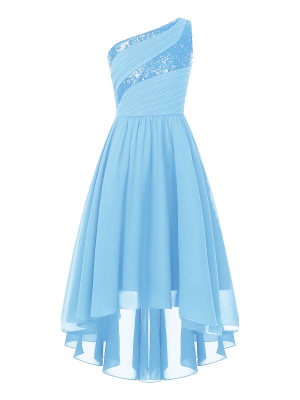 Kids Girls Sequin One Shoulder High-Low Flower Girl Dress thumb