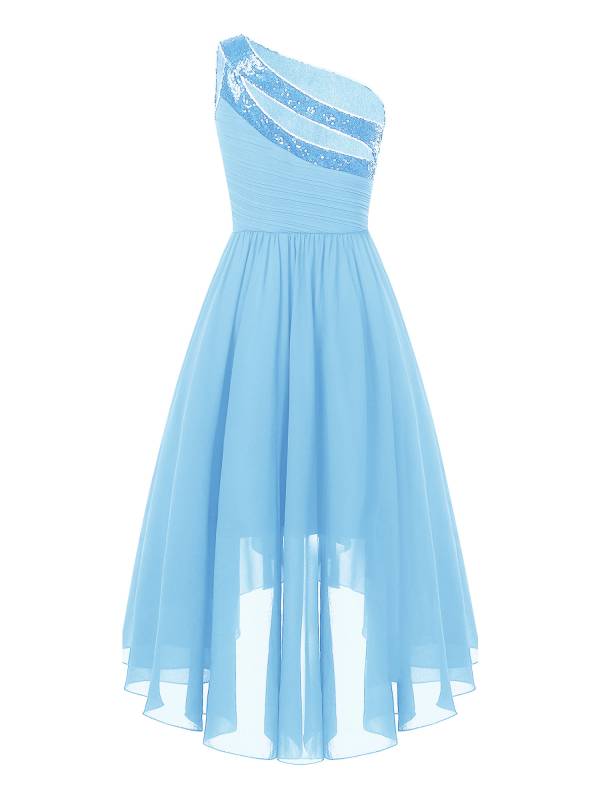 Kids Girls Sequin One Shoulder High-Low Flower Girl Dress thumb