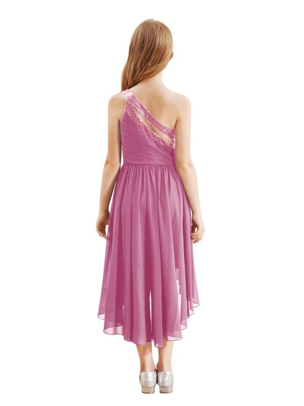Kids Girls Sequin One Shoulder High-Low Flower Girl Dress thumb