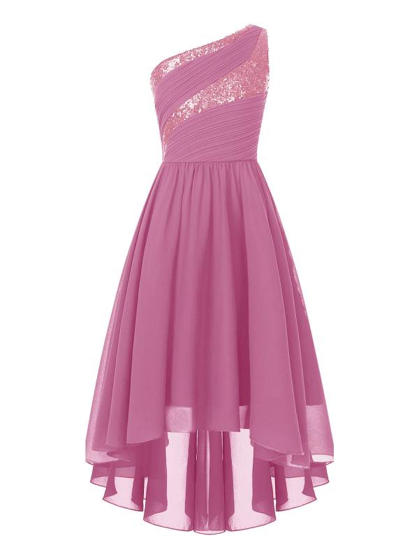 Kids Girls Sequin One Shoulder High-Low Flower Girl Dress thumb