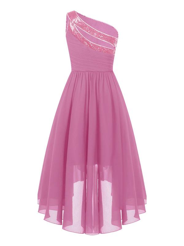 Kids Girls Sequin One Shoulder High-Low Flower Girl Dress thumb