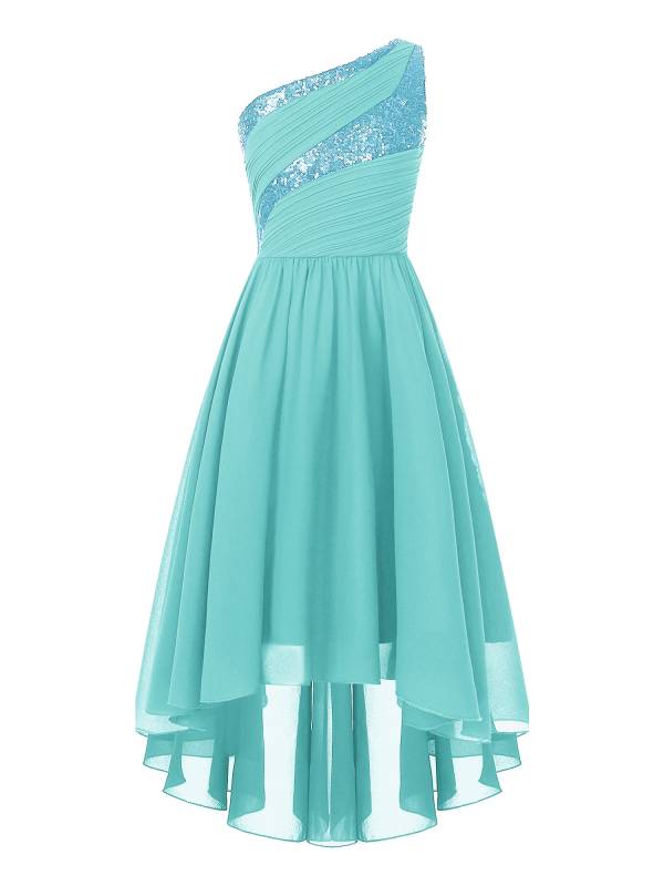 Kids Girls Sequin One Shoulder High-Low Flower Girl Dress thumb