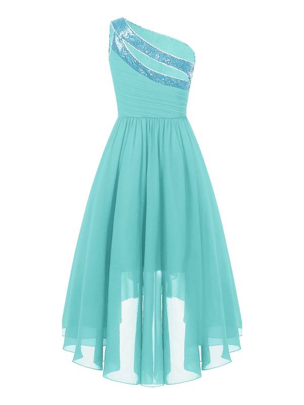 Kids Girls Sequin One Shoulder High-Low Flower Girl Dress thumb