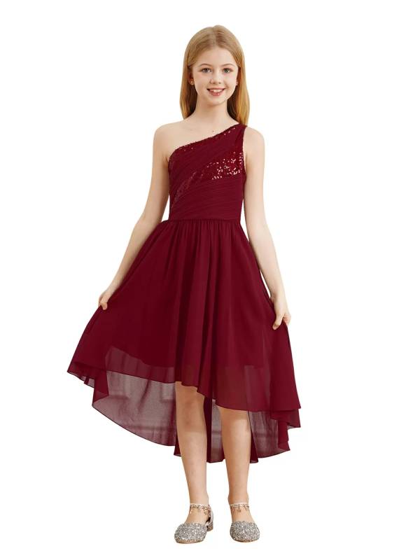 Kids Girls Sequin One Shoulder High-Low Flower Girl Dress thumb
