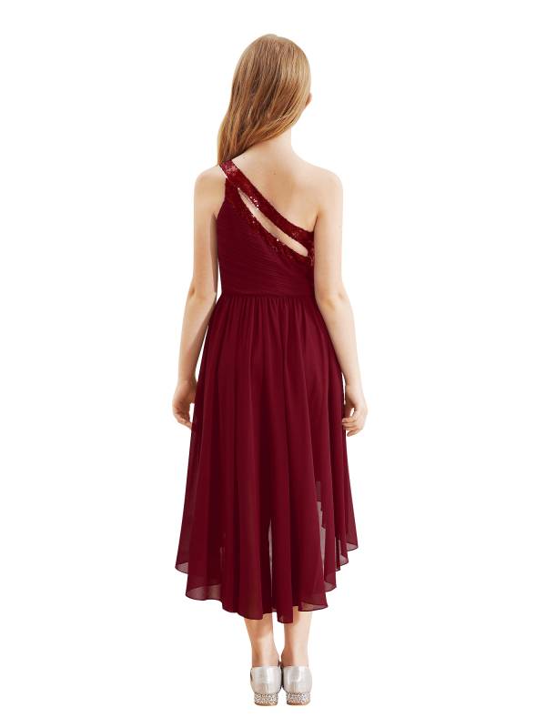 Kids Girls Sequin One Shoulder High-Low Flower Girl Dress thumb