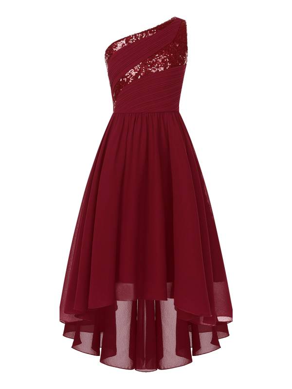 Kids Girls Sequin One Shoulder High-Low Flower Girl Dress thumb