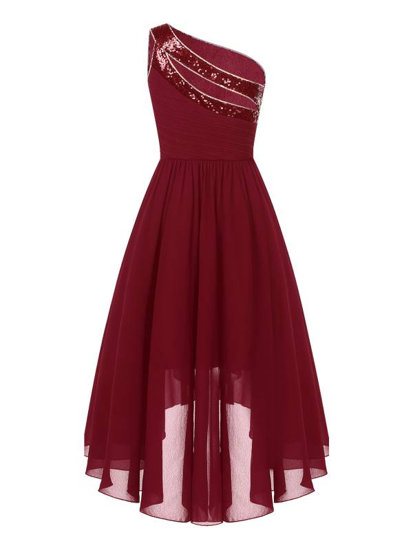 Kids Girls Sequin One Shoulder High-Low Flower Girl Dress thumb