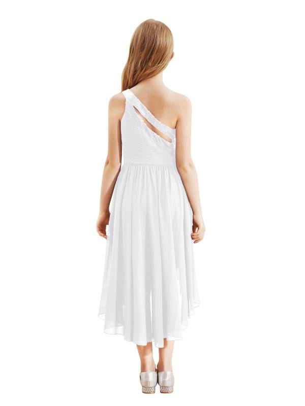 Kids Girls Sequin One Shoulder High-Low Flower Girl Dress thumb
