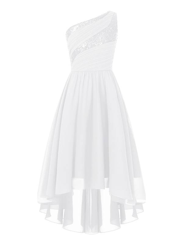 Kids Girls Sequin One Shoulder High-Low Flower Girl Dress thumb