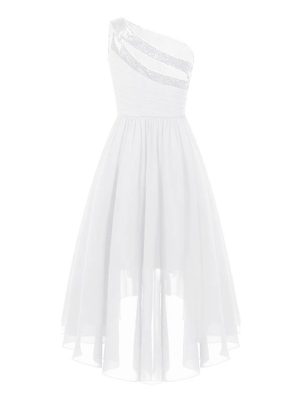 Kids Girls Sequin One Shoulder High-Low Flower Girl Dress thumb