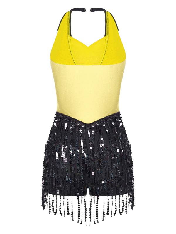 Women Sequins Sleeveless Tassel Latin Jazz Dance Leotard thumb