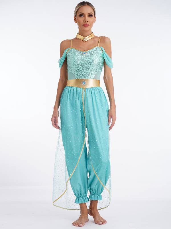 Women Belly Dance Sequin Jumpsuit Arabian Princess Costumes thumb