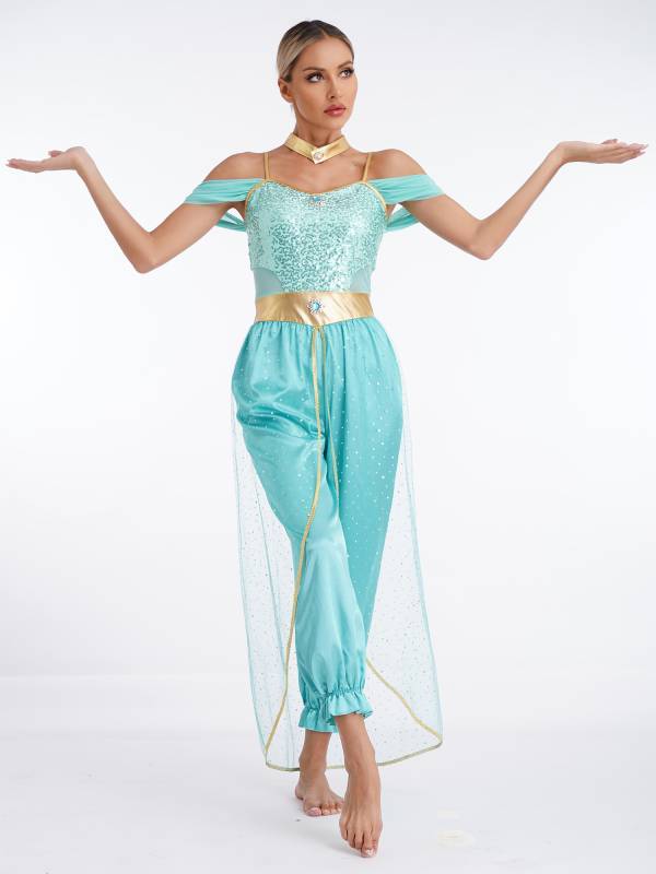 Women Belly Dance Sequin Jumpsuit Arabian Princess Costumes thumb